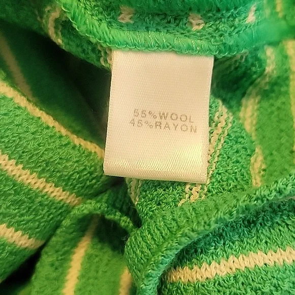 St. John SzLG Green and White Striped zip.up wide collar Knit wool blend Top - Picture 4 of 6